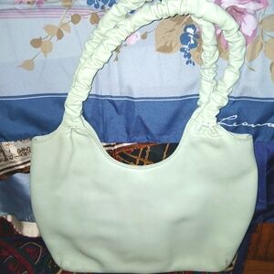 Vintage y2k Hobo Light green smooth leather ruffle straps shoulder bag